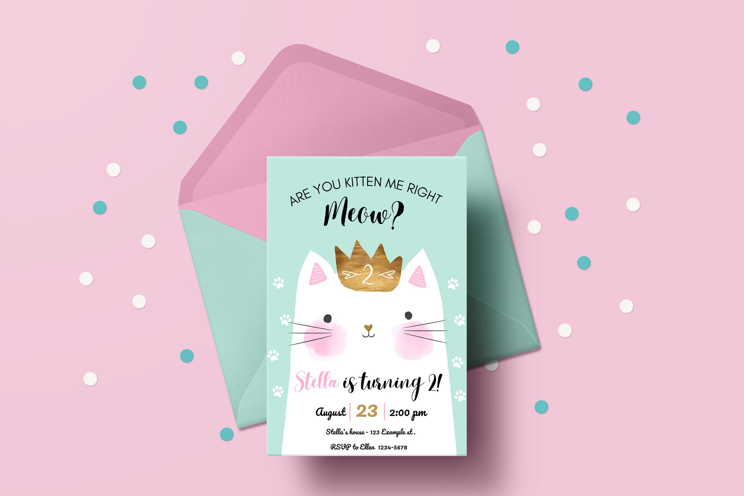 Cat Invitation Canva Template