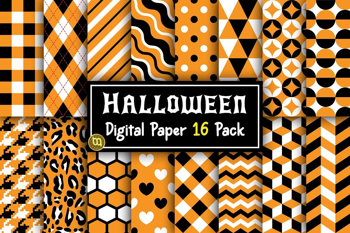 Halloween Digital Paper Pattern 16 Pack Graphic by MiracleMaker ...