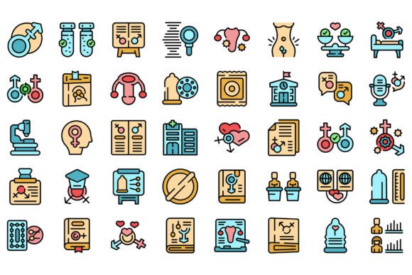 Sex Education Icons Set Vector Flat