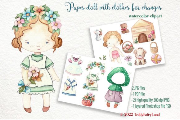 Paper Doll Printing Watercolor Clipart Graphic Illustrations By ElenaZlataArt