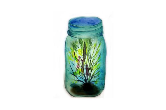 Little Tree Creatures and Fairies in a Glass Mason Jar Designs & Drawings Craft Cut-bestand Door Creative Fabrica Crafts