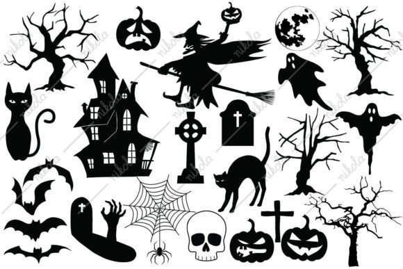 Halloween Silhouette Set Haunted House