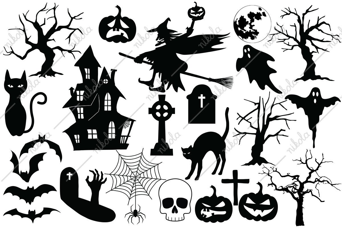 Halloween Silhouette Set Haunted House