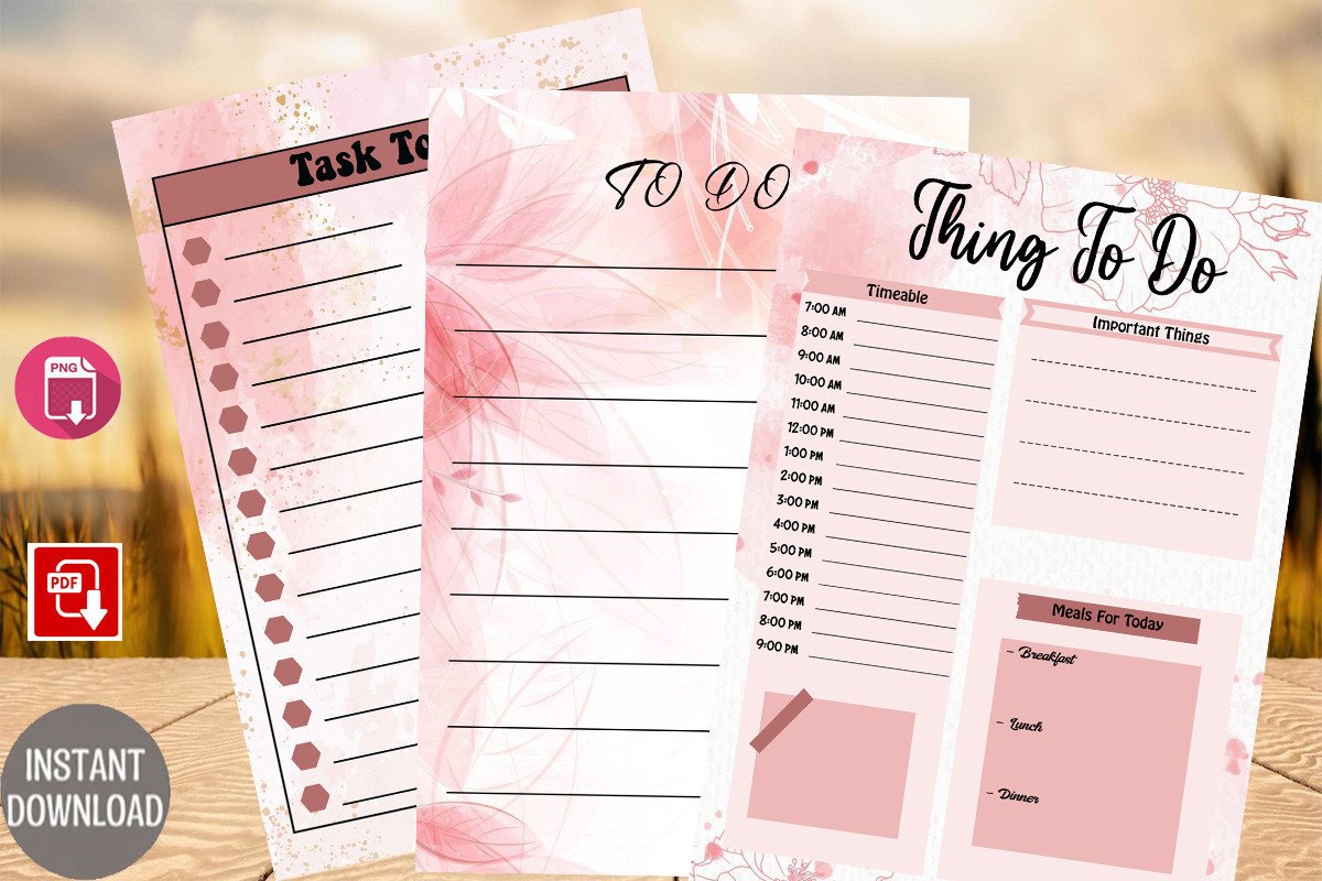 Set 3 to Do List Template Printable PDF Graphic by Rainbowds · Creative ...