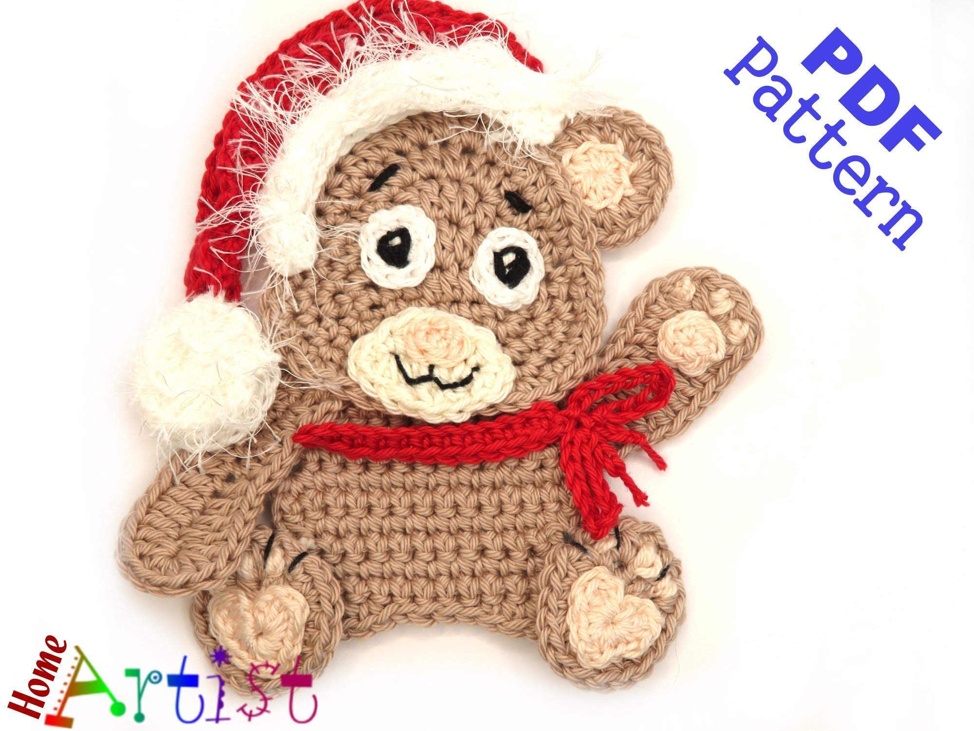 Bear Christmas Crochet Applique