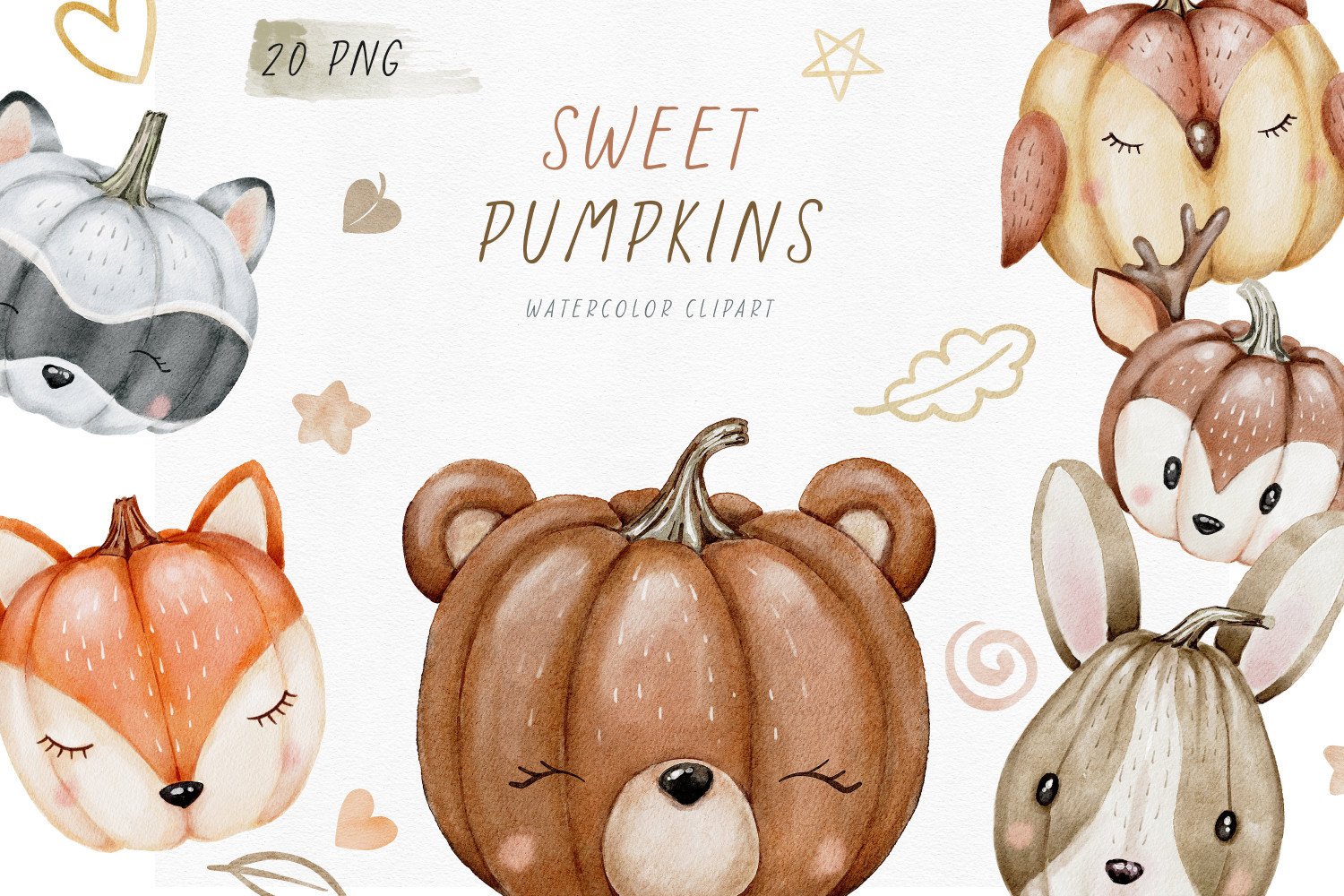 Watercolor Cute Pumpkins, Fall Clipart Graphic by GreenArtStory ...