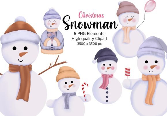Christmas Snowman Watercolor Clipart Graphics