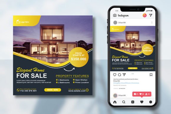 Preview of Real Estate House Instagram Post Banner real estate social media template