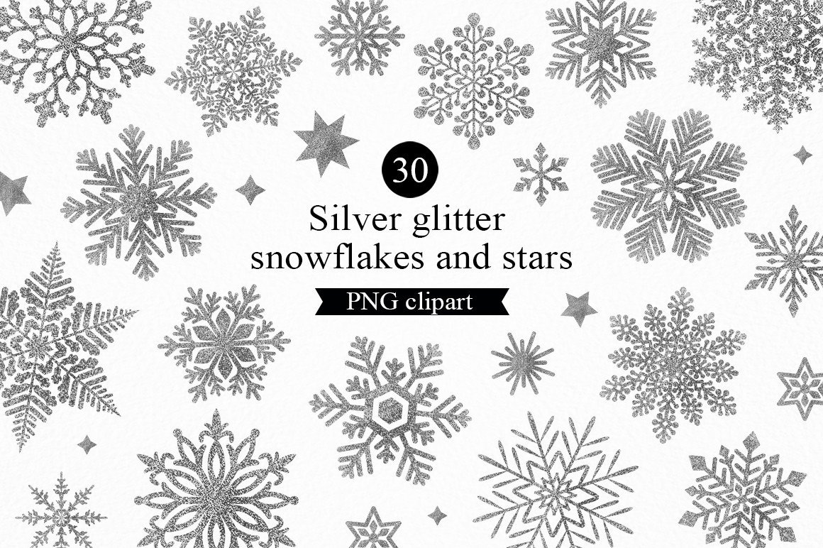 Silver Glitter Snowflakes Clipart PNG