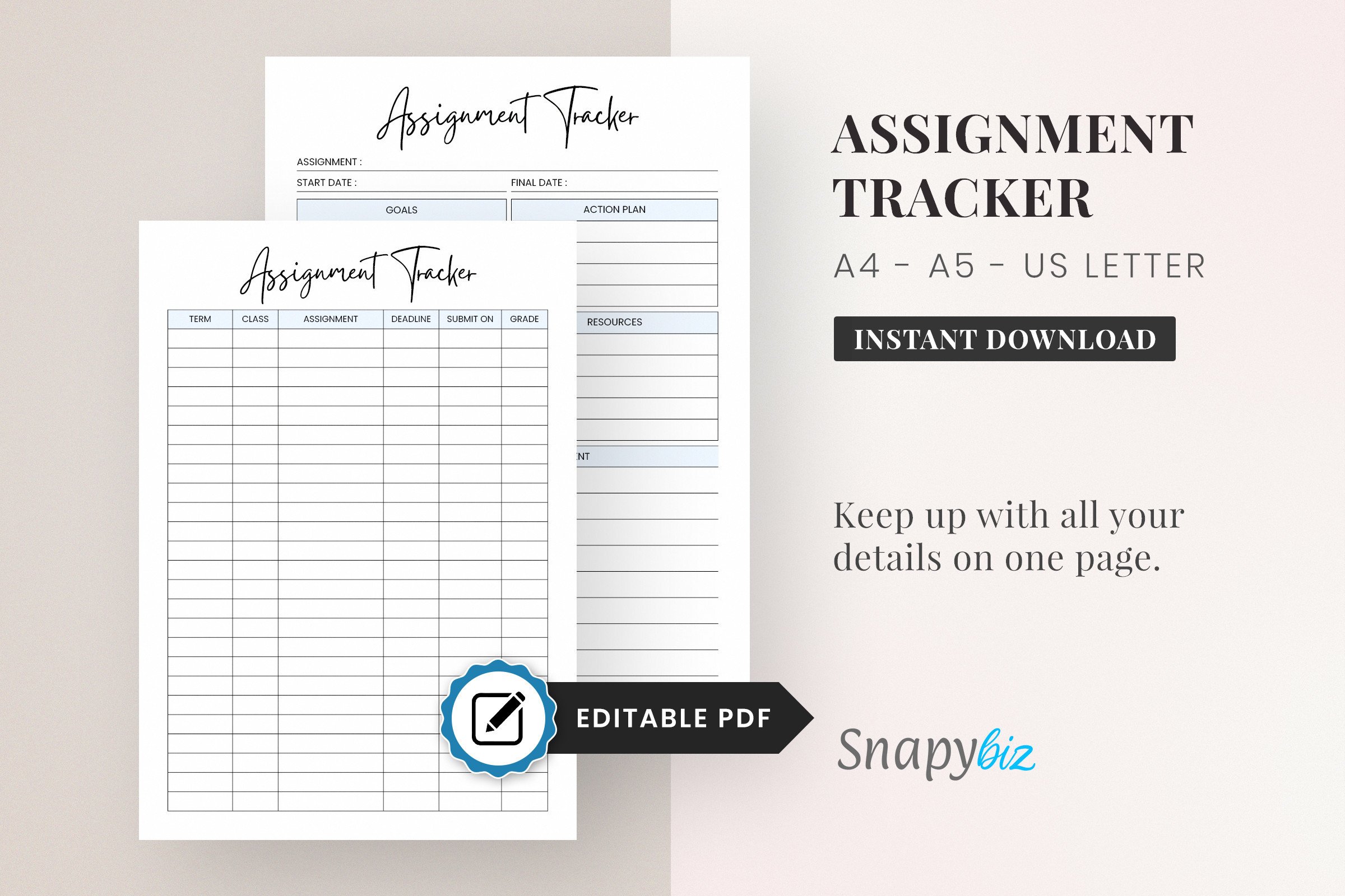 Assignment Tracker Sheet Graphic by SnapyBiz · Creative Fabrica