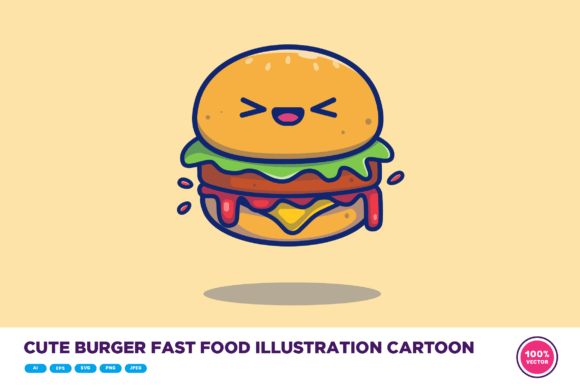 Cute Burger Fast Food Illustration