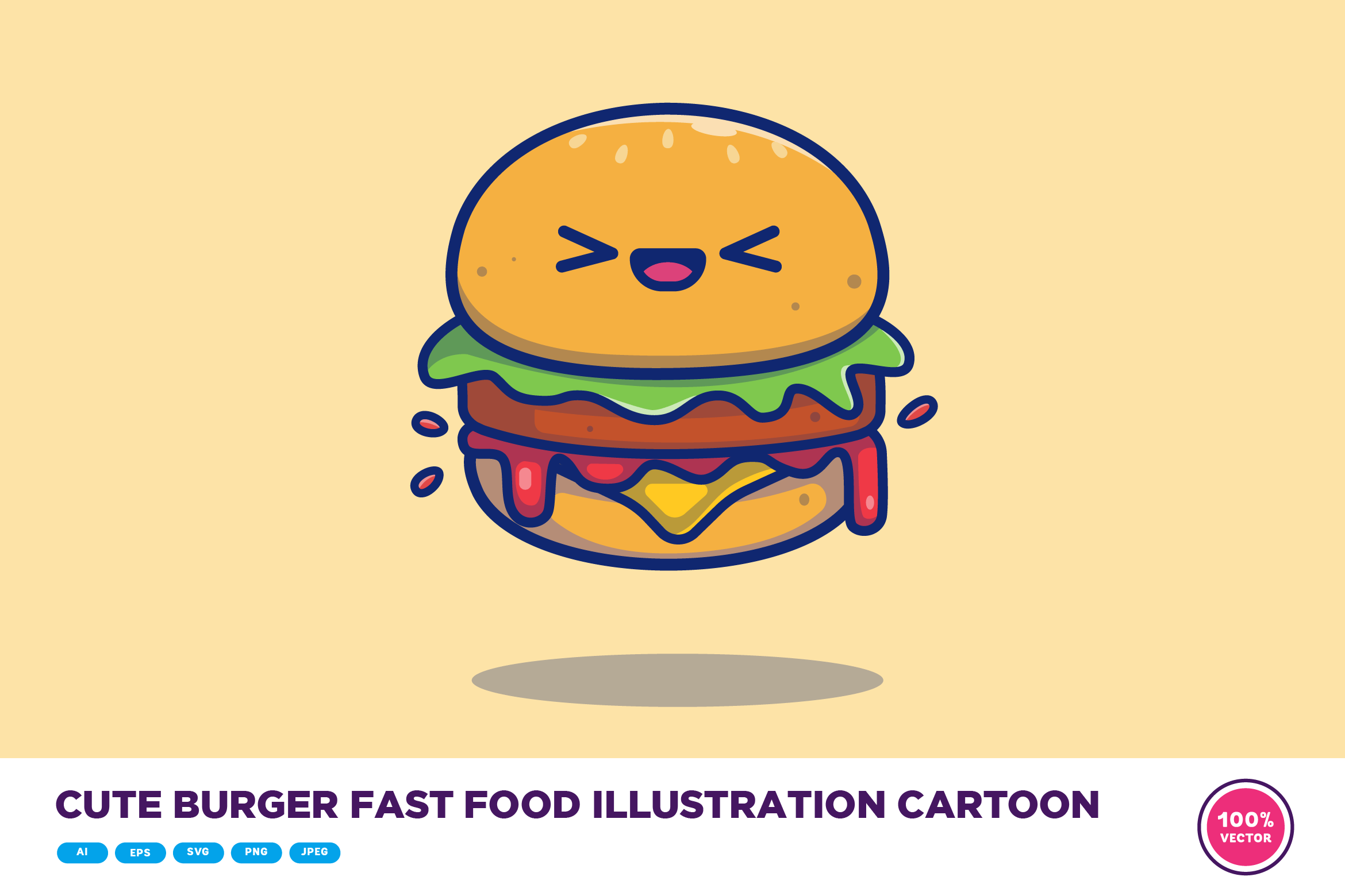 Cute Burger Fast Food Illustration