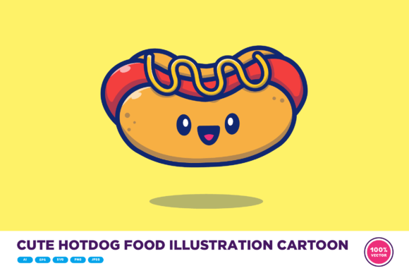 Cute Hotdog Food Illustration Cartoon