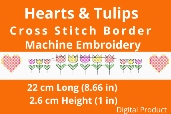 Hearts & Tulips Cross Stitch Border