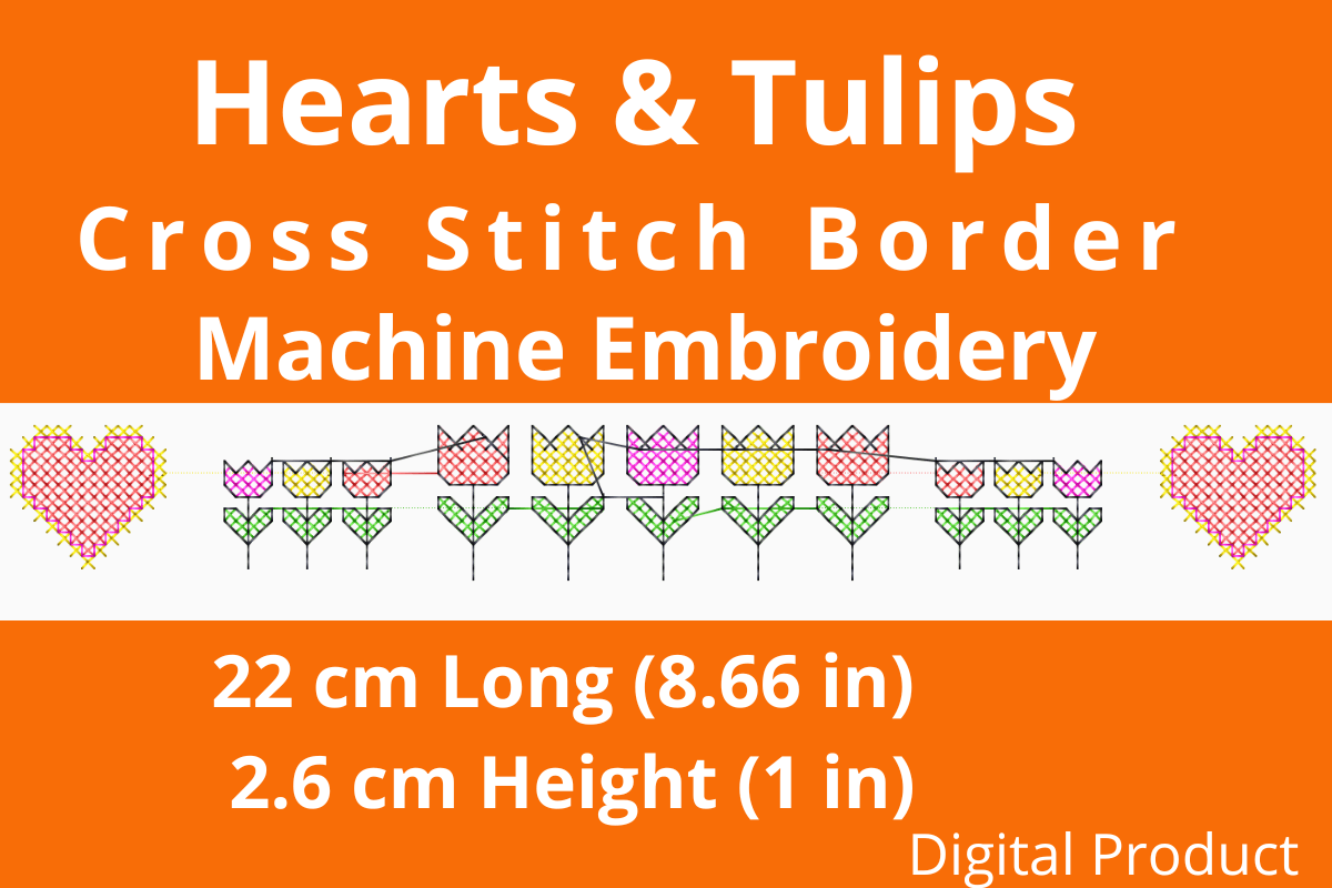 Hearts & Tulips Cross Stitch Border