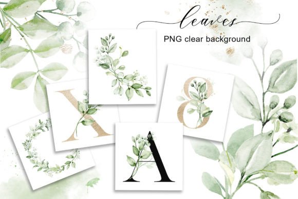 Leaves Clipart Set, Alphabet Png.