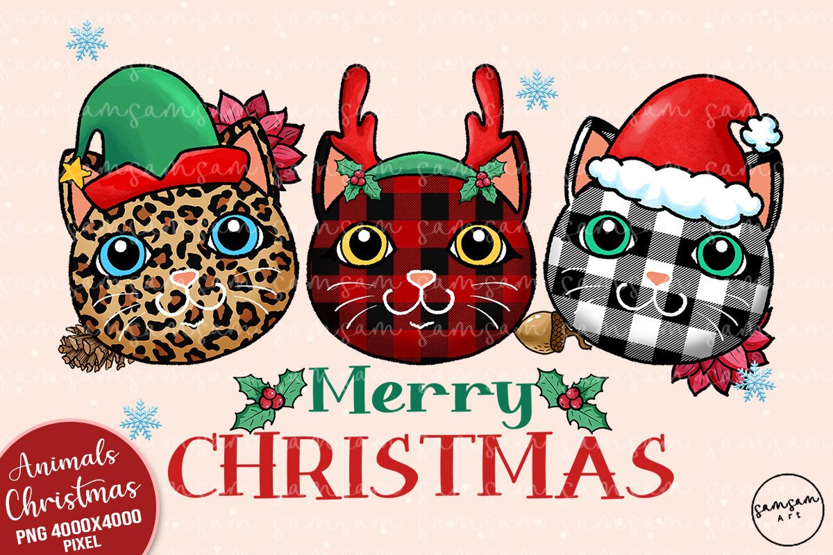 Merry Christmas Cat Sublimation Graphic by Samsam Art · Creative Fabrica