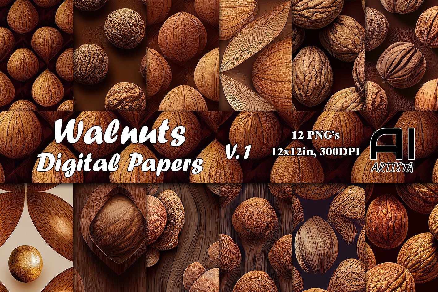 Walnut Paper Walnuts Digital Papers Set Graphic by AI Artista · Creative Fabrica