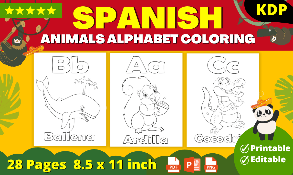 Animals Alphabet Coloring Pages (Spanish)