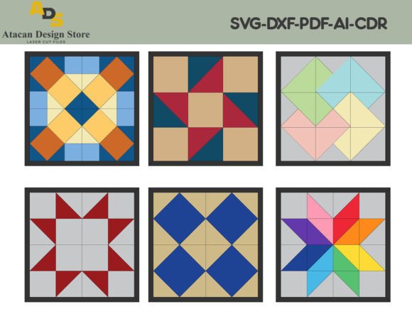 6 Barn Color Quilt Block Laser Templates