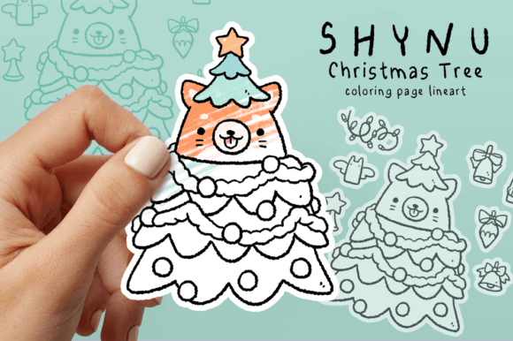 Christmas Tree Dog Cat KDP Coloring Page Graphic Coloring Pages & Books By SHYNU