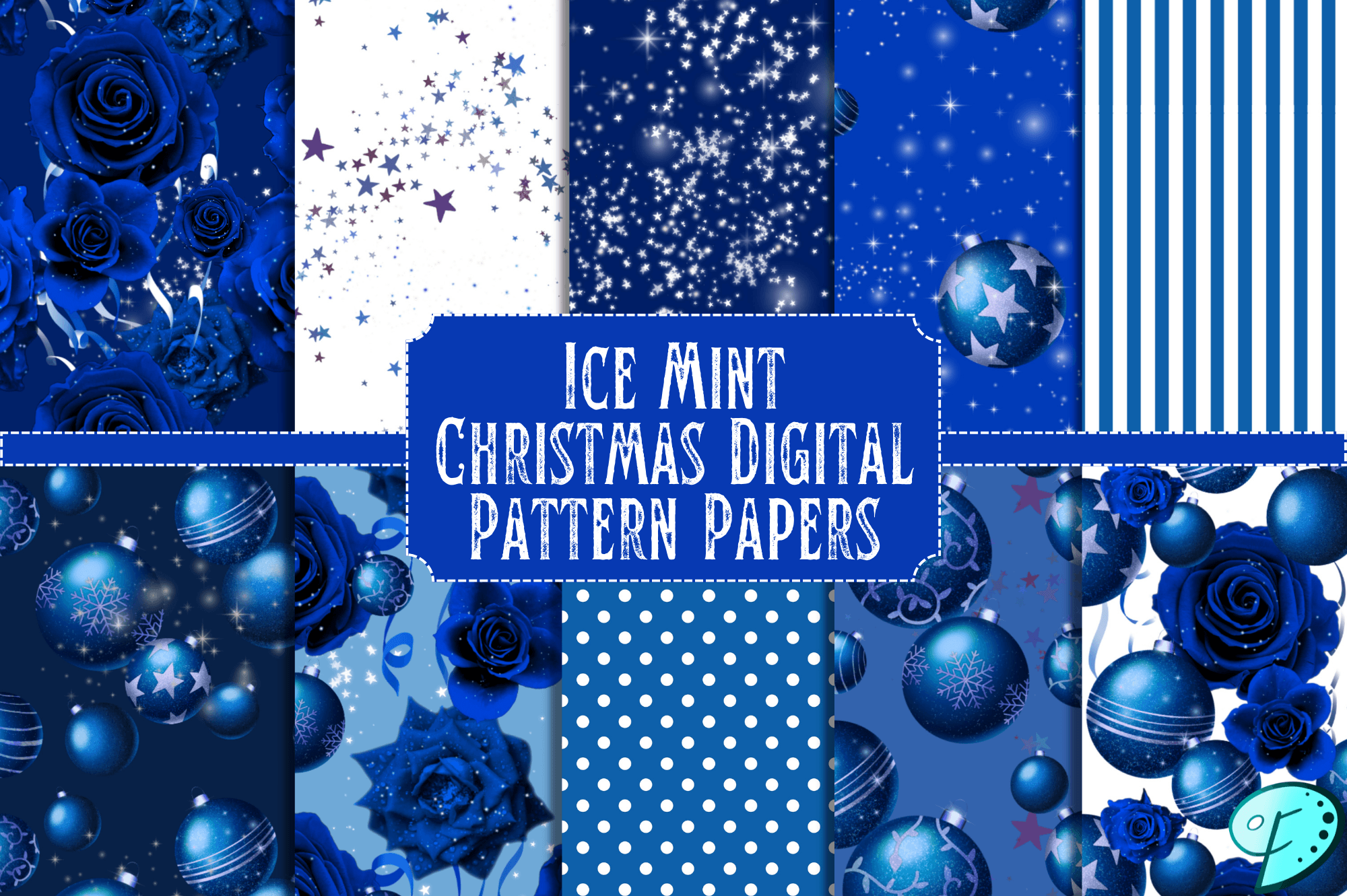 Ice Mint Christmas Digital Pattern Paper Graphic by Emily Designs ...