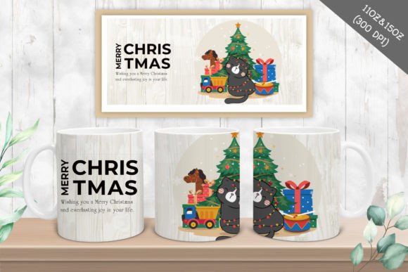 Mug Christmas Cat Sublimation Graphics