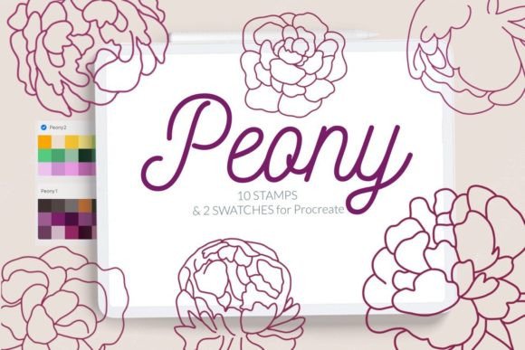 Peony Procreate Stamp Brushes Line Art