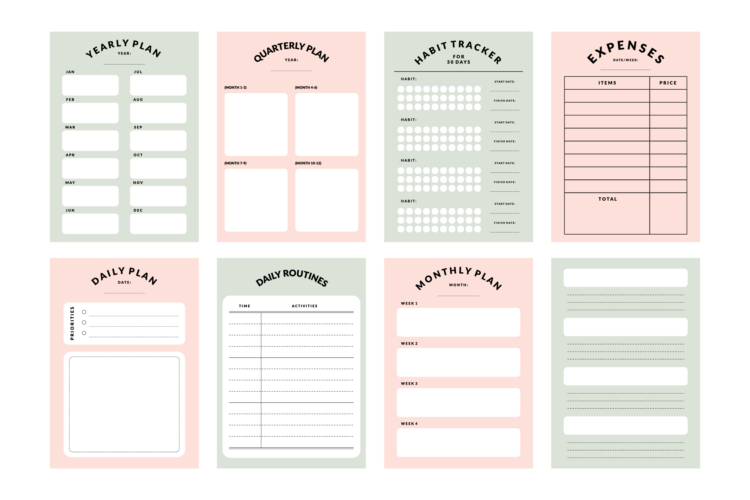 Printable Planner & Notepad Template Set