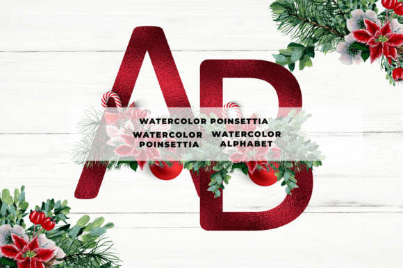 Watercolor Poinsettia Alphabet Graphic Illustrations By Andreea Eremia Design