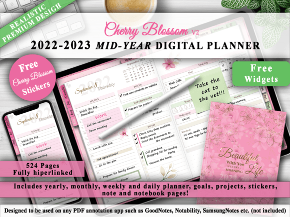 2022-2023 Mid Year Digital Planner V2 Graphic Print Templates By CraftAddicted