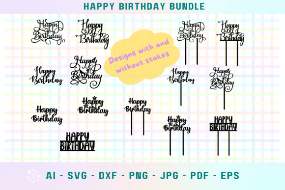 Happy Birthday Cake Topper SVG Bundle