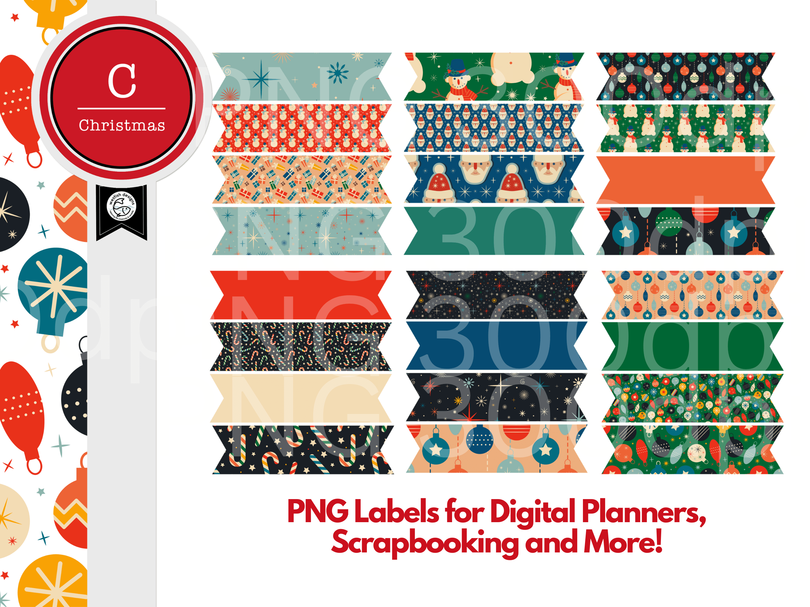 Retro Christmas Digital PNG Labels 2 Graphic by Wetfish Designs ...