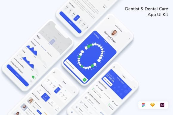 Dentist & Dental Care App UI Kit Graphic UX and UI Kits By betush