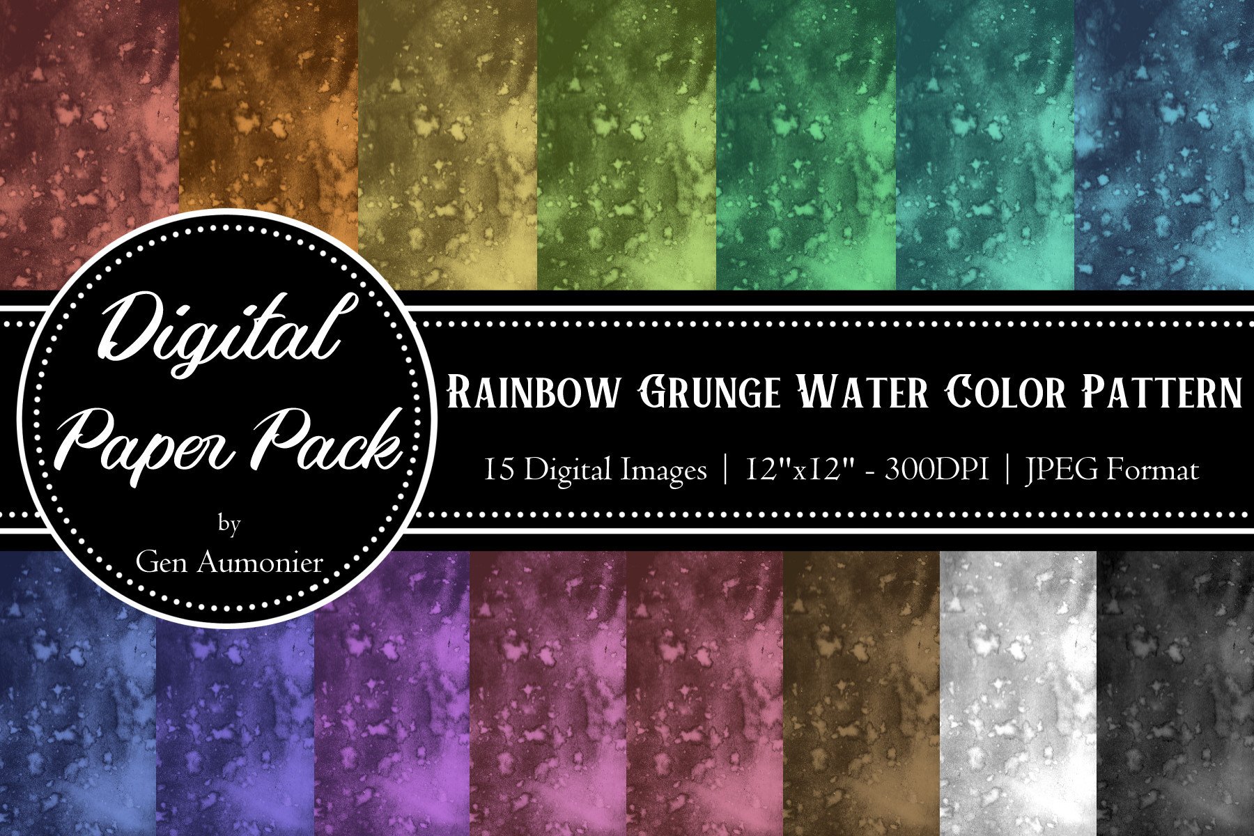 Funky Rainbow Watercolor Digital Paper Graphic by Gen Aumonier ...
