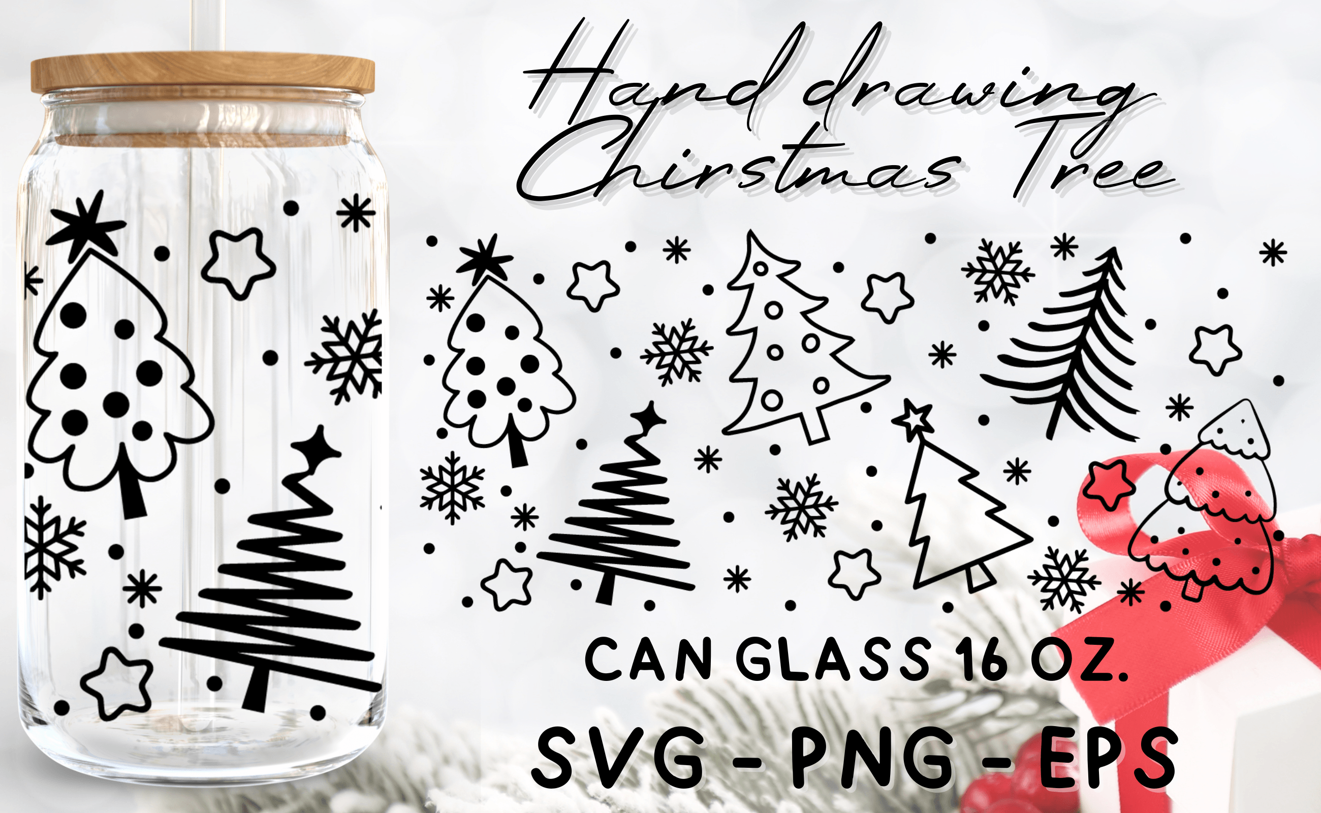 Hand Drawing Christmas Tree Glass SVG