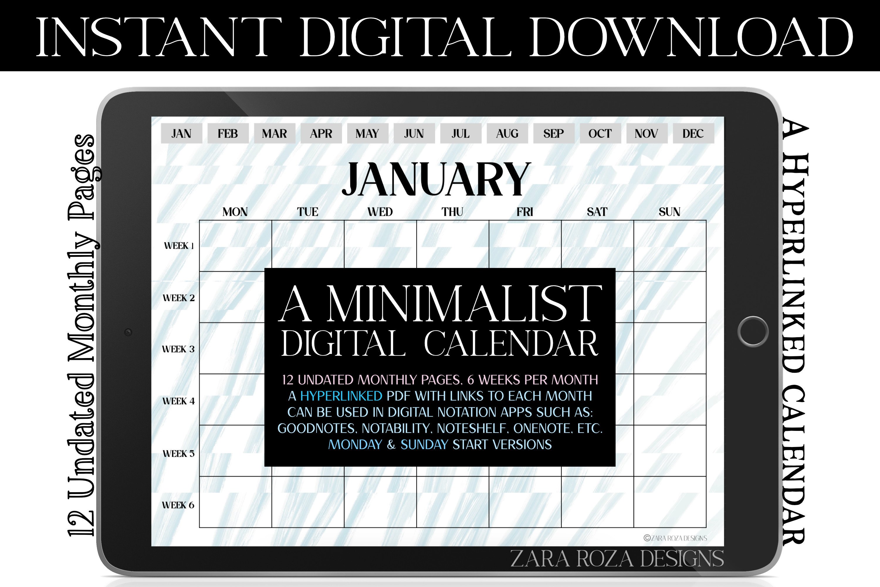 Glitchy Blue Monthly Digital Planner