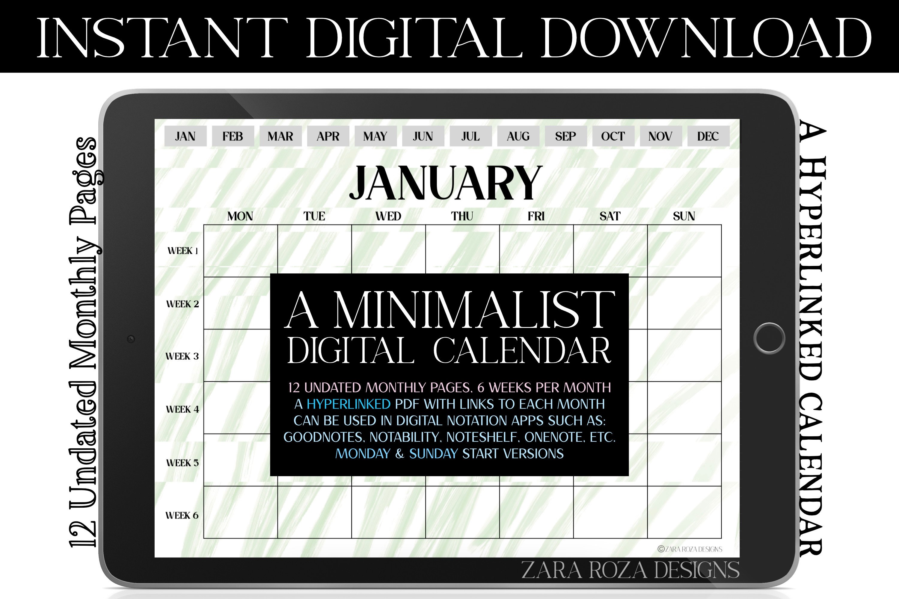 Glitchy Green Digital Monthly Planner