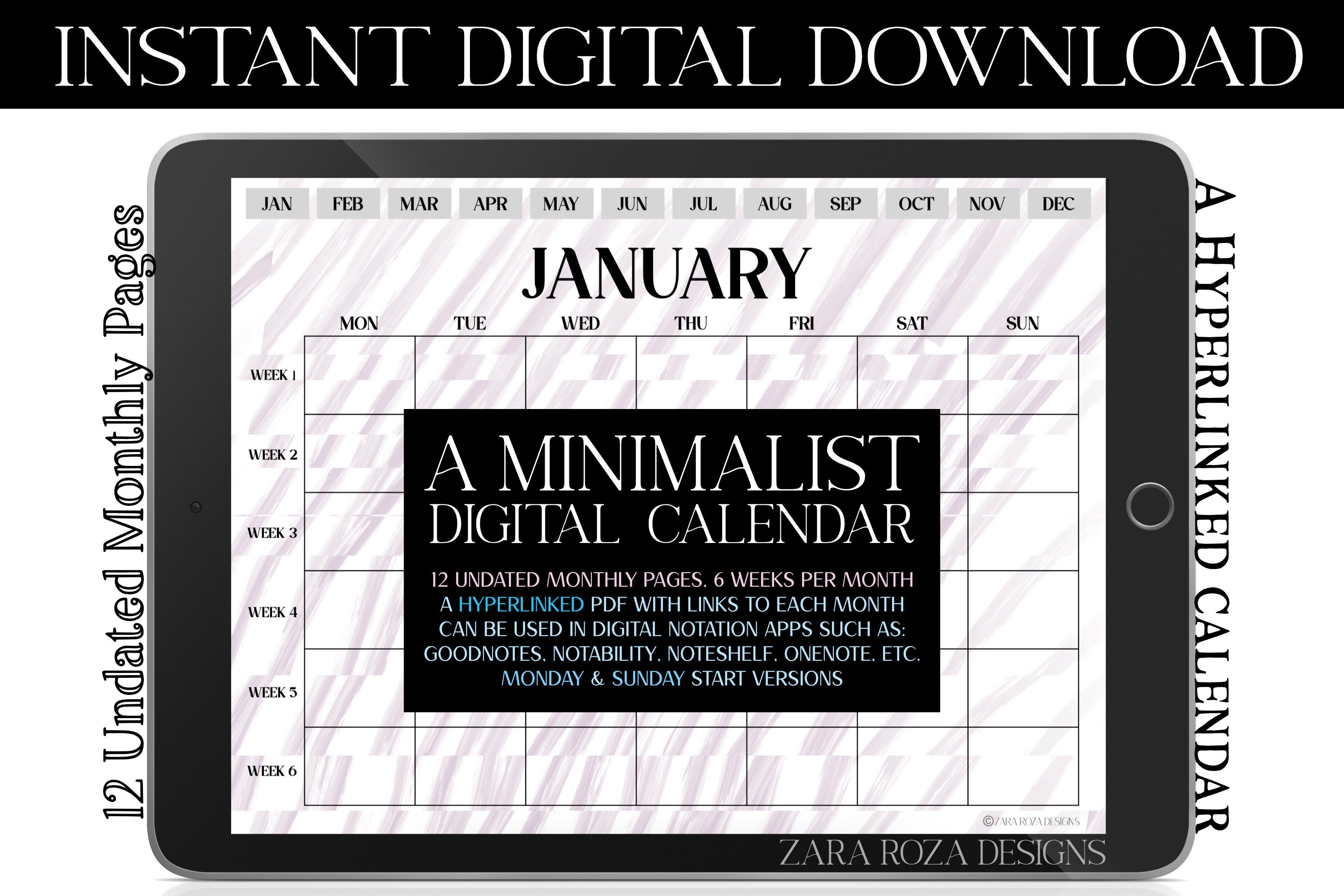 Glitchy Pastel Purple Digital Calendar