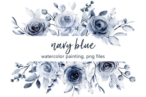 Navy Blue Flowers and Leaves Graphic by Larisa Maslova · Creative Fabrica