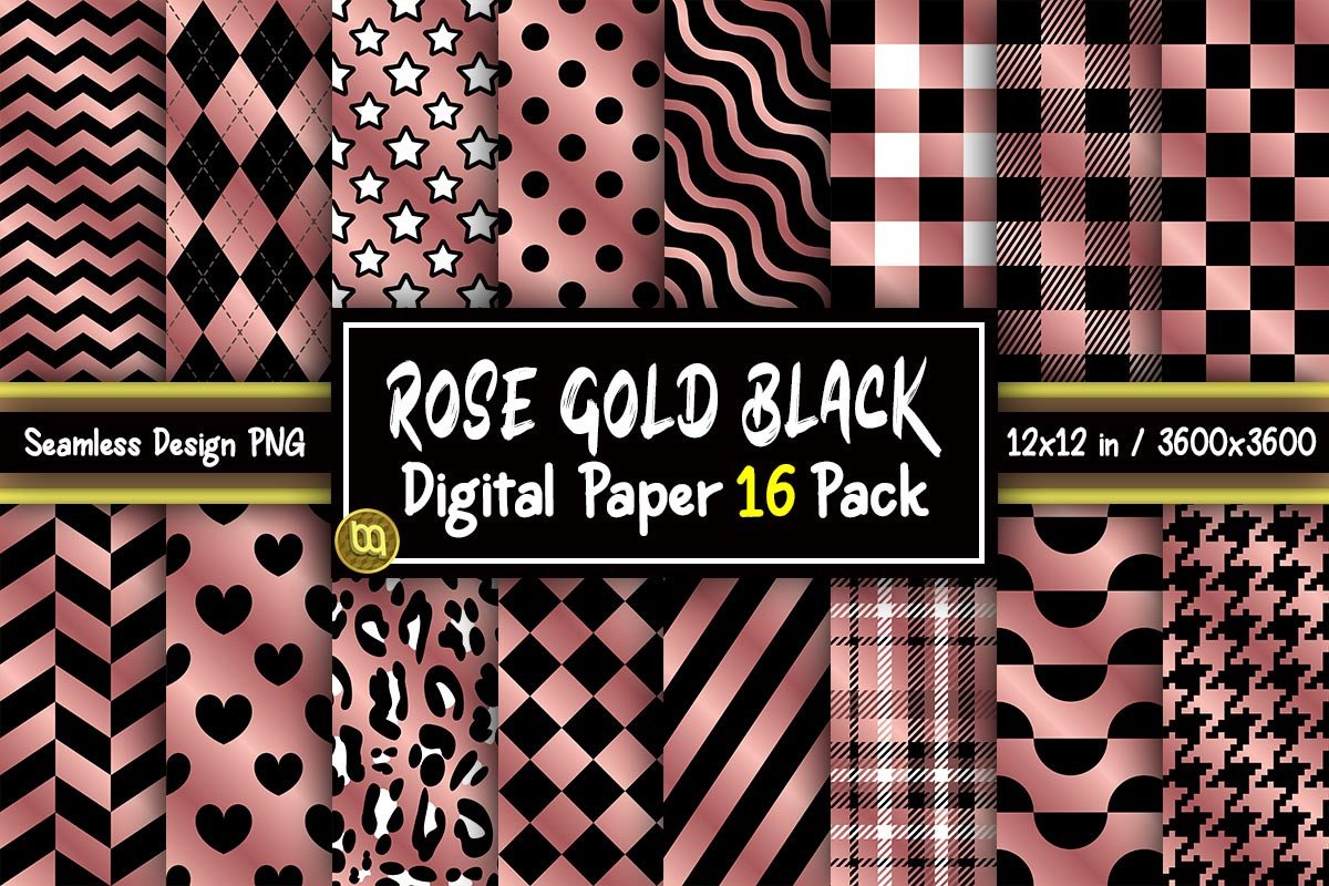 Rose Gold & Black Digital Paper 16 Pack Graphic by MiracleMaker ...
