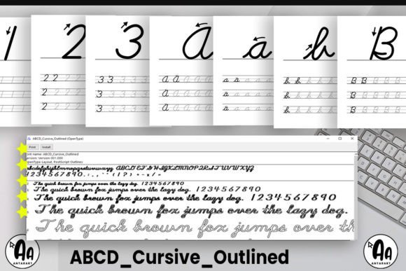 Abcd Cursive Outlined Font - Preview 1
