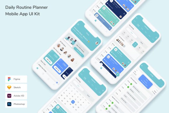 Daily Routine Planner Mobile App UI Kit Graphic UX and UI Kits By betush