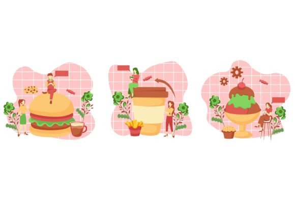 Flat Bundle Cafe Fast Food Illustration