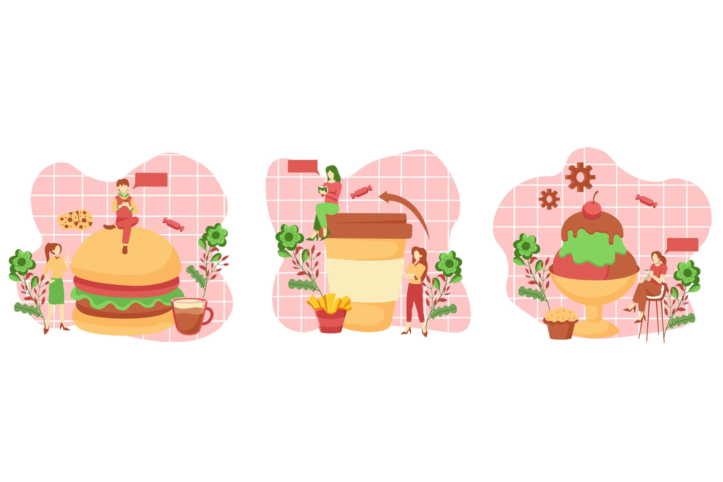 Flat Bundle Cafe Fast Food Illustration