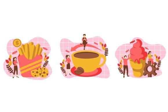 Flat Bundle Cafe Junk Food Illustration