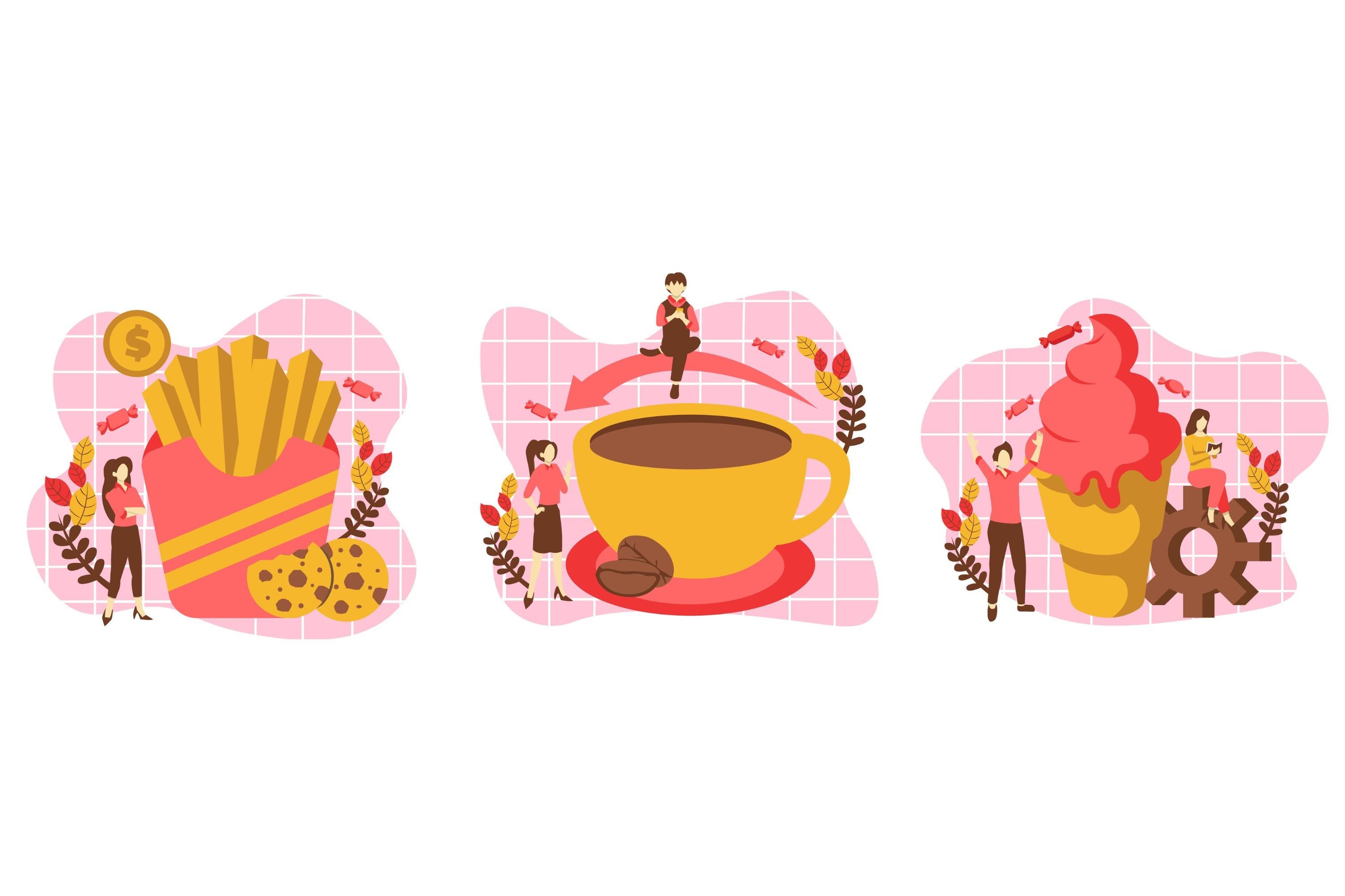 Flat Bundle Cafe Junk Food Illustration