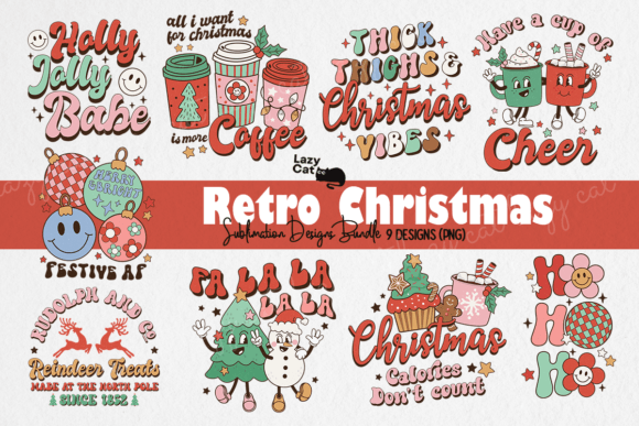Retro Christmas Sublimation Bundle Graphic Crafts By Lazy Cat