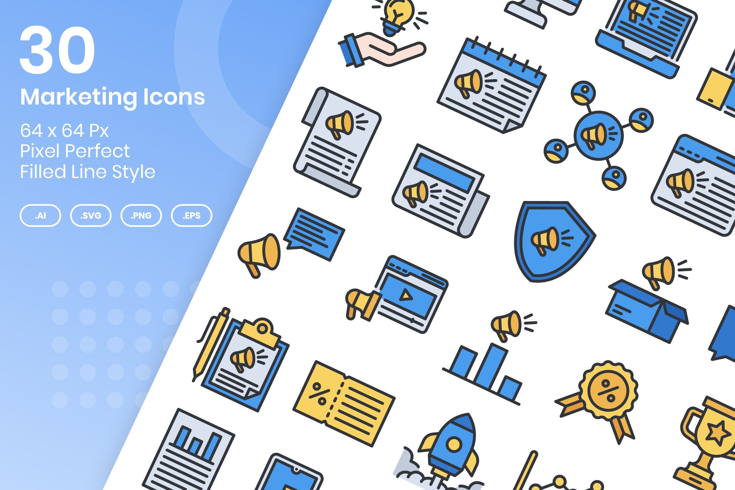 30 Marketing Icons Set – Filled Line Graphic by kmgdesignid · Creative ...