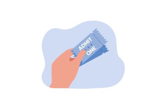 Hand Holding Two Blue Retro Movie Ticket